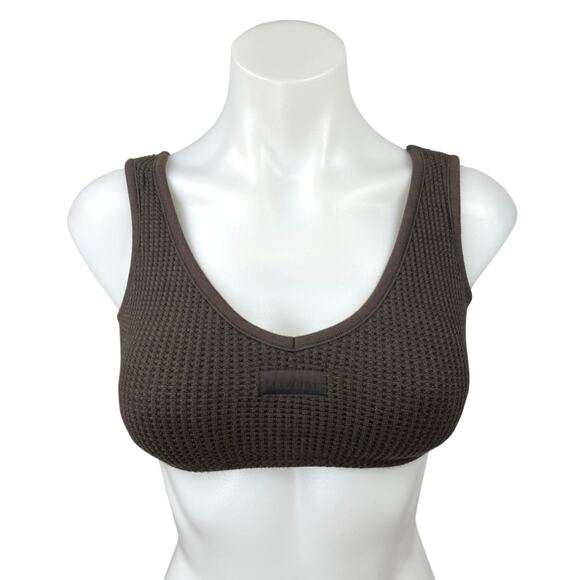 Set Active Brown Waffle Knit Scoop Neck Athletic Workout Sports Bra Tank Top XS - Picture 1 of 5